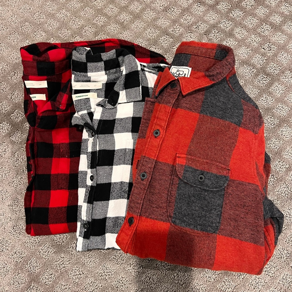 Plaid Flannel Shirts in Red, Black, and Gray